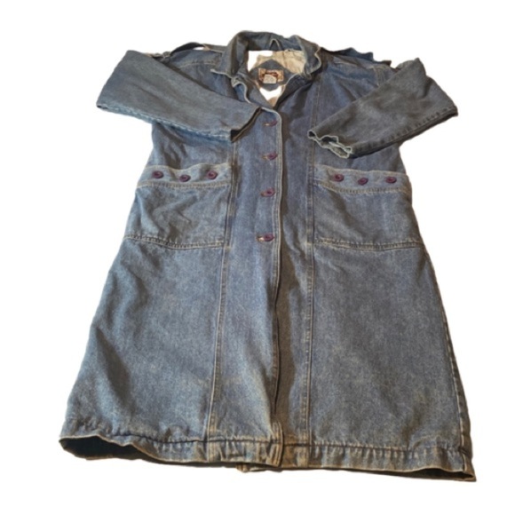 Vintage 1990s Blue Creek Acid Wash Denim Full Length Jean Jacket Fall Outerwear - Picture 1 of 12